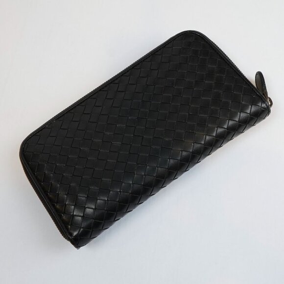 Bottega Veneta Continental Black Intrecciato Leather Zip Wallet 8.5in Oversized - Picture 2 of 11